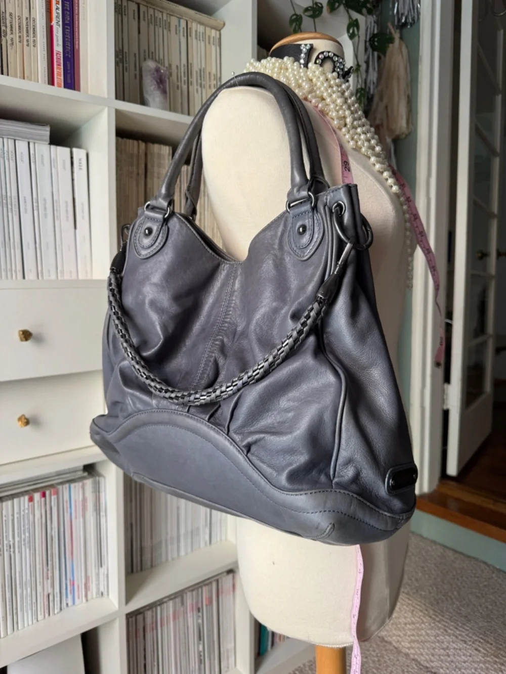 BOTKIER Slouch Hobo Bag RARE gray blue Gossip Girl era Indie Sleaze purse